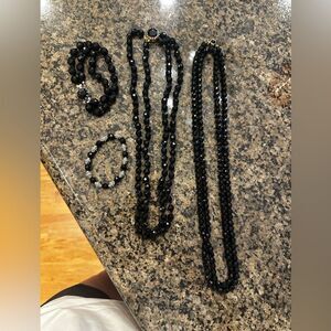ESTATE FIND: Vintage Black Glass? beaded necklaces and bracelets lot